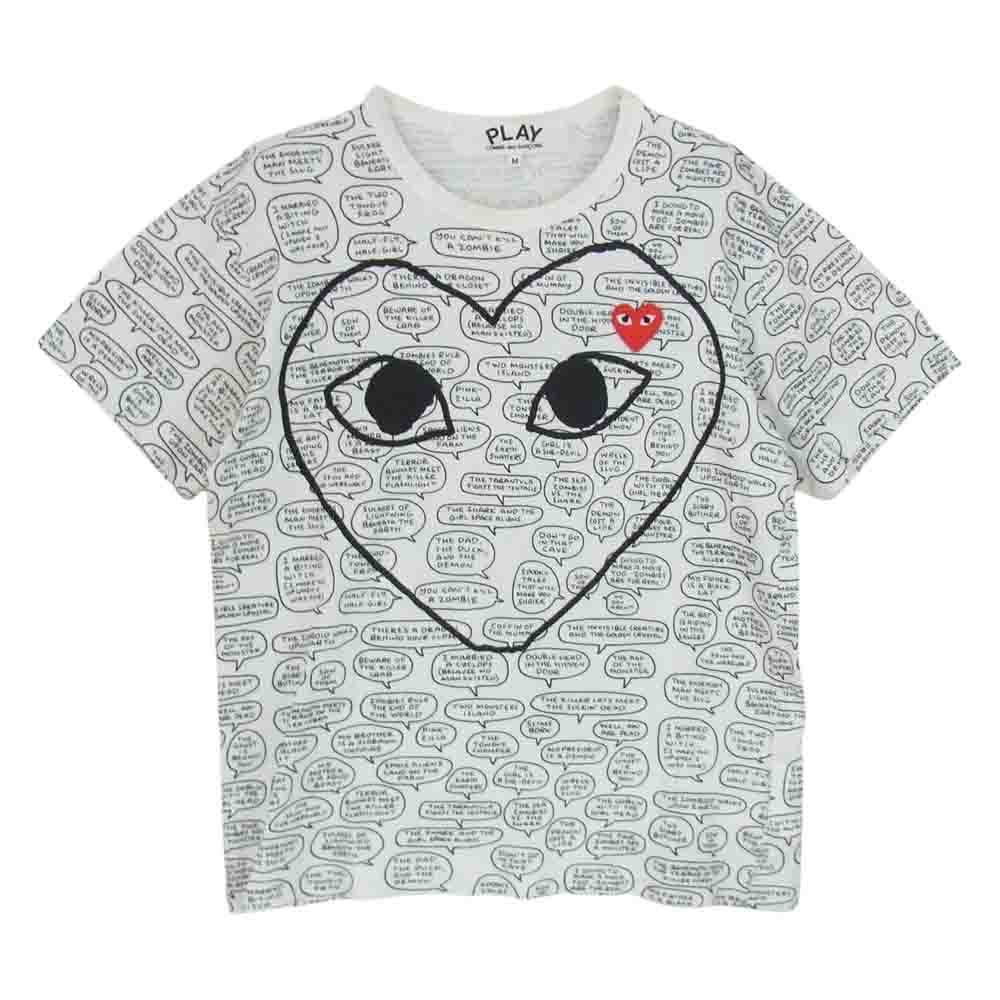 PLAY COMME des GARCONS プレイコムデギャルソン AD2011 AZ-T154 ×Matt Groening マットグレイニング ハートロゴ刺繍 総柄 半袖 Tシャツ ホワイト系 M【中古】