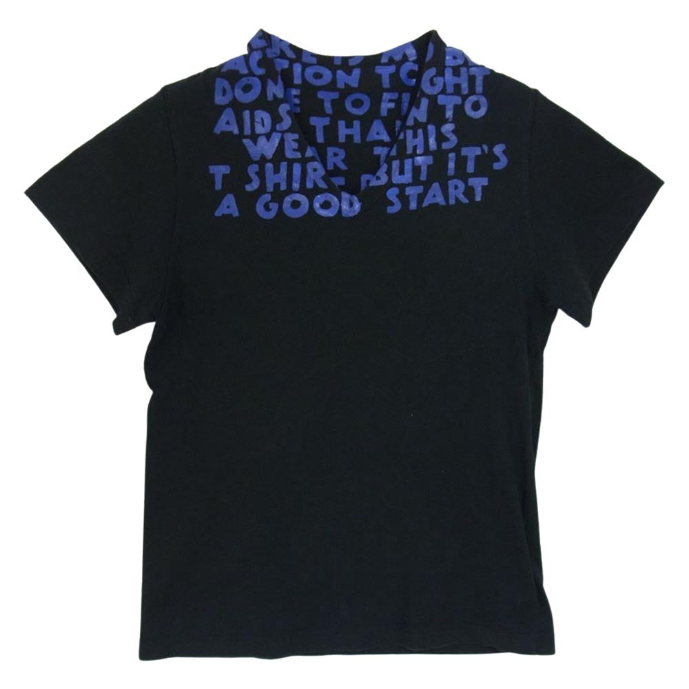 MAISON MARTIN MARGIELA メゾンマルタンマルジェラ 00720/0062 ここのえタグ AIDS T-Shirt エイズプリント Vネック 半袖 Tシャツ ブラック系 S【中古】