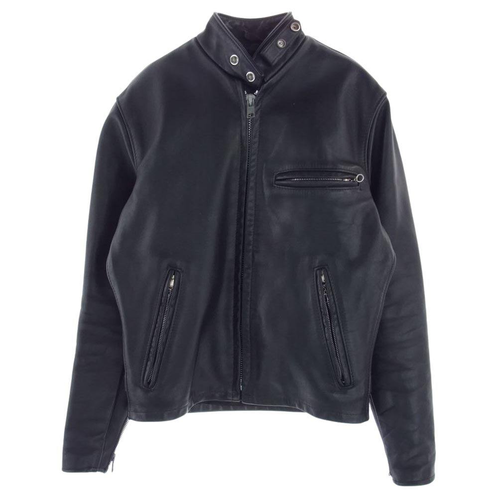 schott ショット 641E USA製 ボアライナー付属 シングル ライダース レザージャケット ブラック系 34【中古】