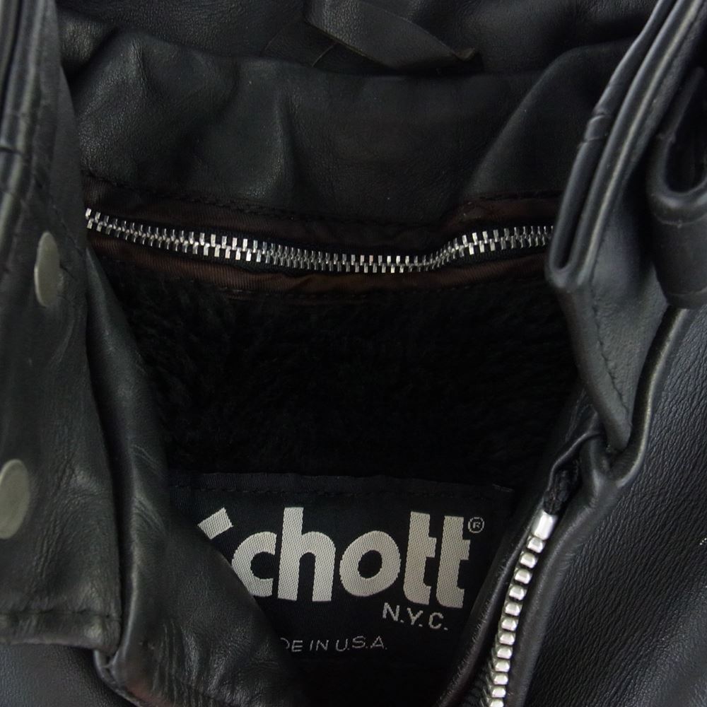 schott ショット 641E USA製 ボアライナー付属 シングル ライダース レザージャケット ブラック系 34【中古】