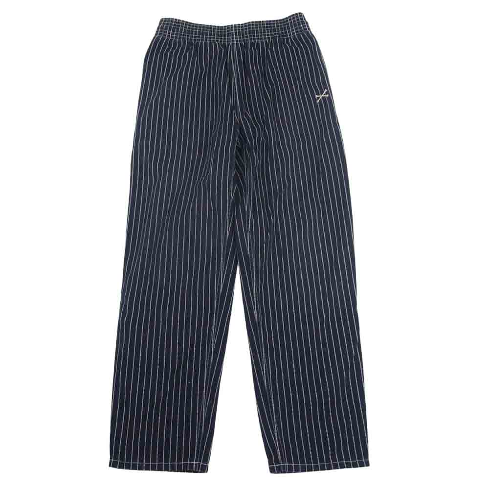 VANSON バンソン ウォバッシュ ストライプ クロスボーン刺繍 ウエストゴム イージー パンツ ネイビー系 M【中古】