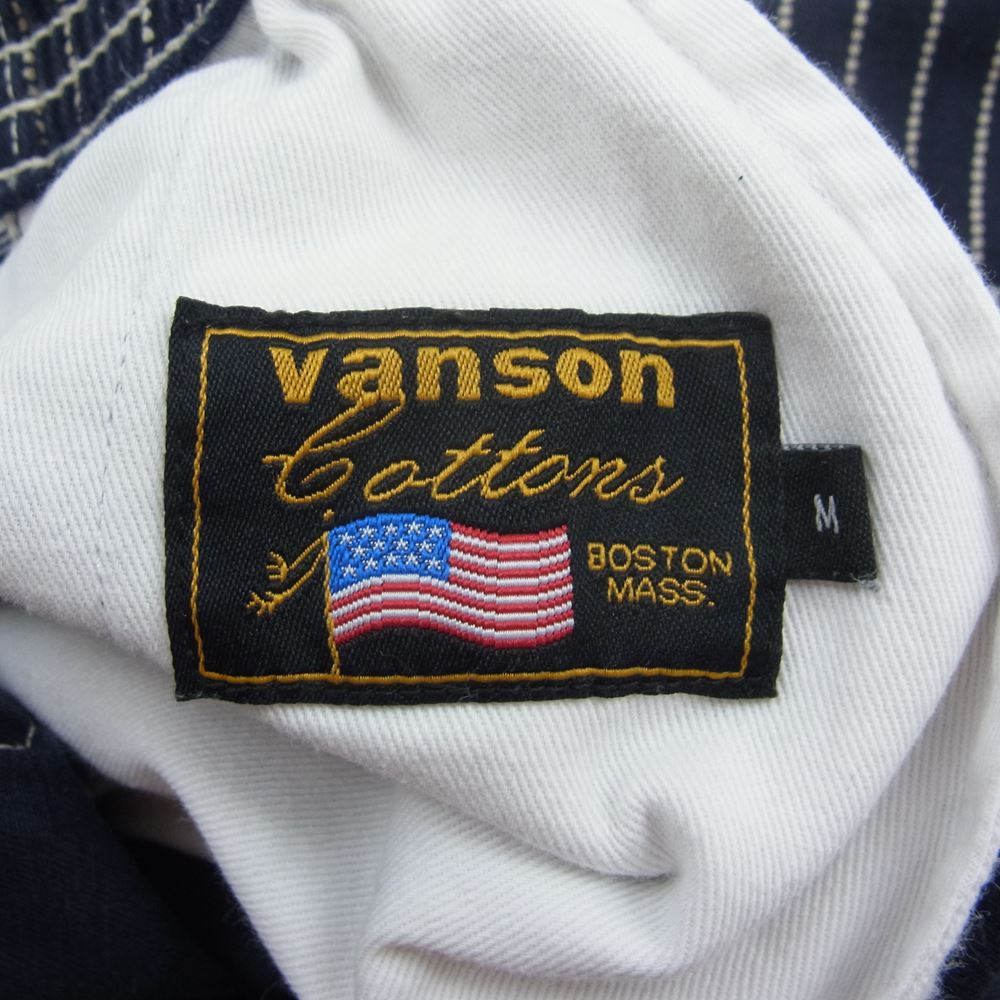 VANSON バンソン ウォバッシュ ストライプ クロスボーン刺繍 ウエストゴム イージー パンツ ネイビー系 M【中古】