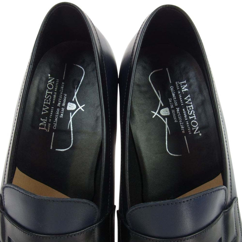 J.M WESTON ジェイエムウエストン #180 SIGNATURE LOAFER レザー シグネチャー ローファー  ネイビー系 7E【中古】