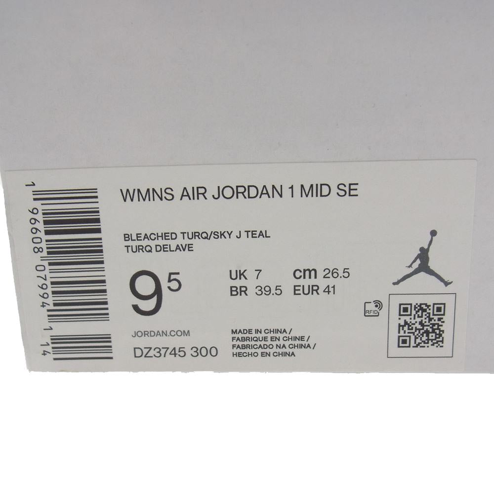 NIKE AIR JORDAN ナイキ ジョーダン DZ3745-300 WMNS Air Jordan 1 Mid SE Bleached Turquoise ウィメンズ ミッド SE ブリーチドターコイズ ハイカットスニーカー ライトグリーン系 26.5cm【極上美品】【中古】