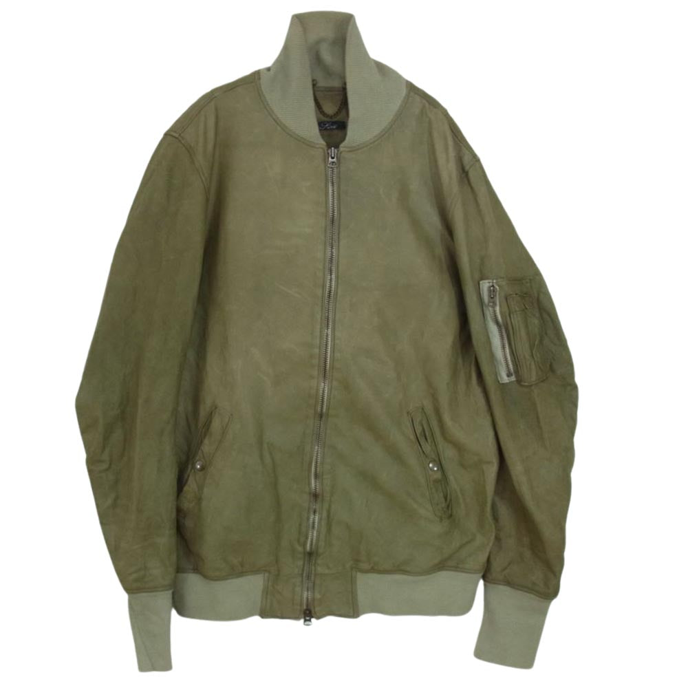 SISII シシ リブ レザー ブルゾン カーキ系 M【中古】