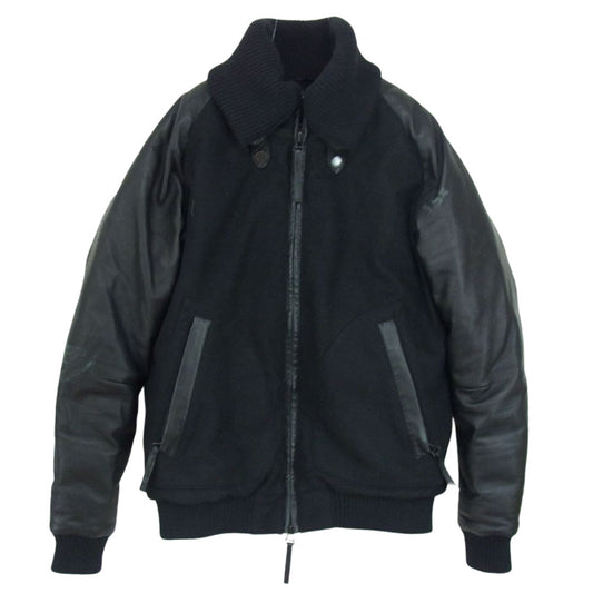 DUVETICA デュベティカ 国内正規品 POLINICE ポリニーチェ ドンキーカラー 袖レザー切替 スタジャン スタジアム ダウンジャケット  ブラック系 L【中古】