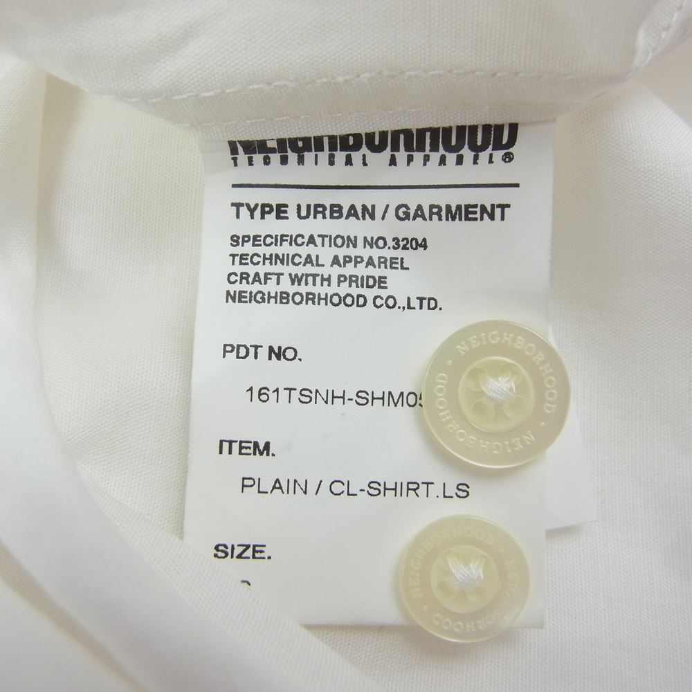NEIGHBORHOOD ネイバーフッド 16SS 161TSNH-SHM05  PLAIN CL SHIRT LS コットン 長袖 シャツ ホワイト系 S【中古】