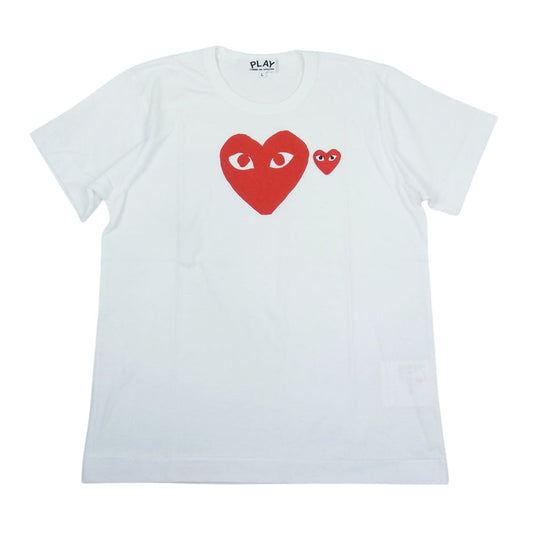 PLAY COMME des GARCONS プレイコムデギャルソン AZ-T091 ハートプリント ハートワッペン Tシャツ カットソー ホワイト系 L【極上美品】【中古】