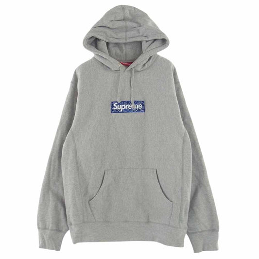 Supreme シュプリーム 19AW Bandana Box Logo Hooded Sweatshirt バンダナ ボックス ロゴ スウェット シャツ プルオーバー パーカー グレー系 L【中古】