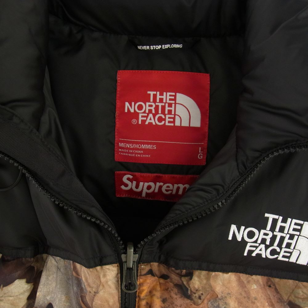 Supreme シュプリーム 16AW × THE NORTH FACE ノース フェイス Nuptse Jacket Leaves ヌプシ ジャケット リーブス 枯葉 ブラウン系 L【中古】