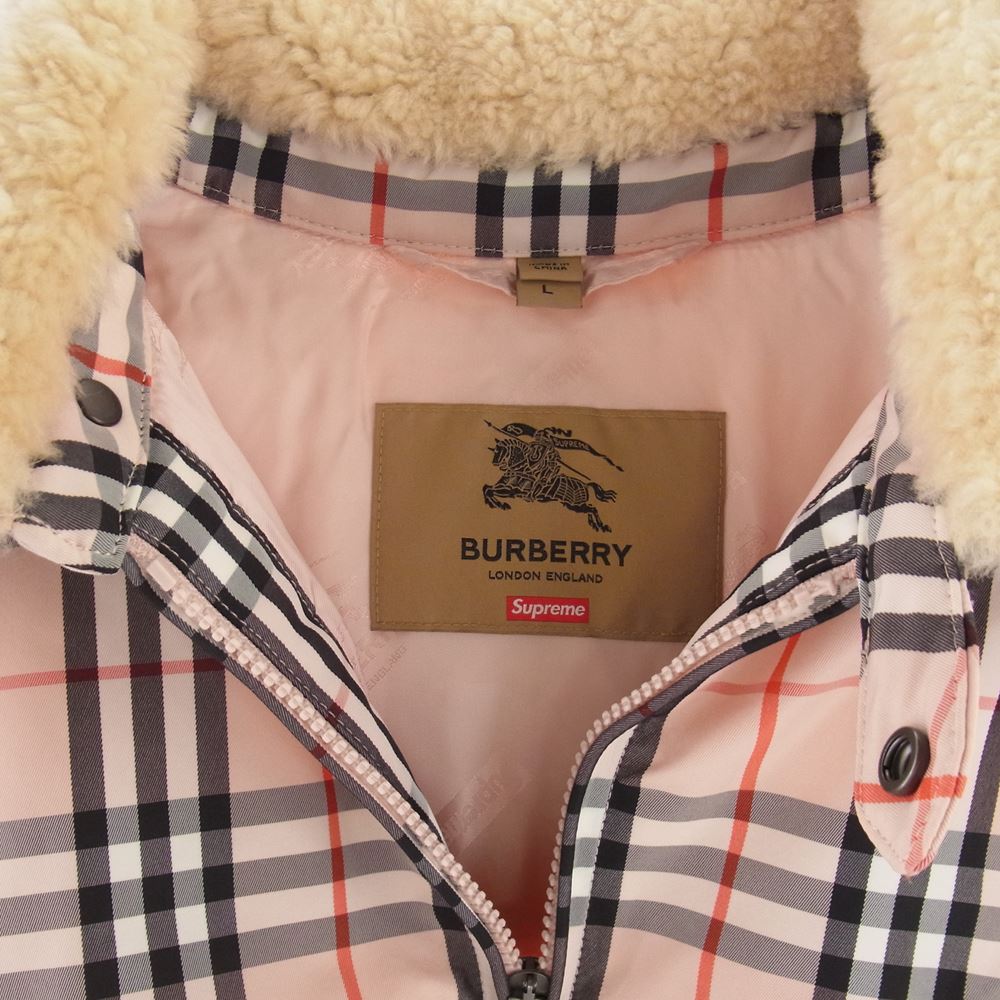 Supreme シュプリーム 22SS × Burberry Shearling Collar Down Puffer Jacket バーバリー シャーリングカラー パフィーダウンジャケット ピンク系 L【中古】