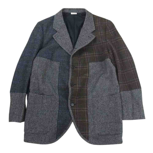 COMME des GARCONS HOMME DEUX コムデギャルソンオムドゥ AD2021 DH-J042 WOOL TWEED PATCHWORK ウール ツイード パッチワーク ジャケット グレー系 L【美品】【中古】