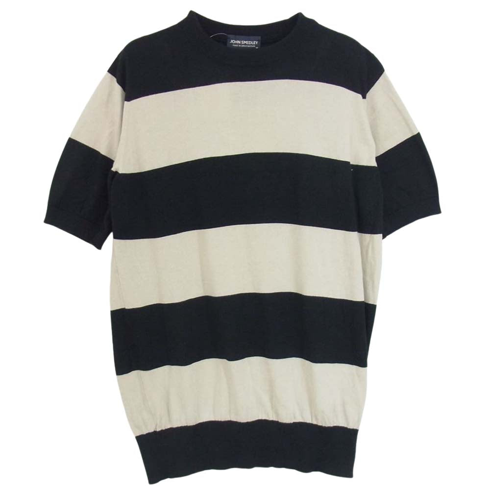 JOHN SMEDLEY ジョンスメドレー コットン ボーダー 半袖 ニット Tシャツ ブラック系 M【中古】