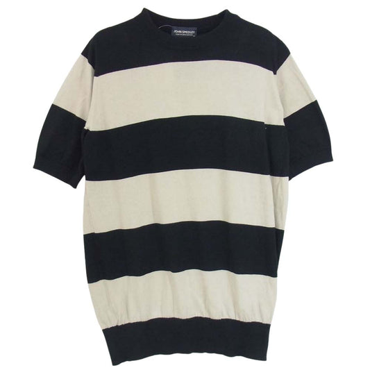 JOHN SMEDLEY ジョンスメドレー コットン ボーダー 半袖 ニット Tシャツ ブラック系 M【中古】