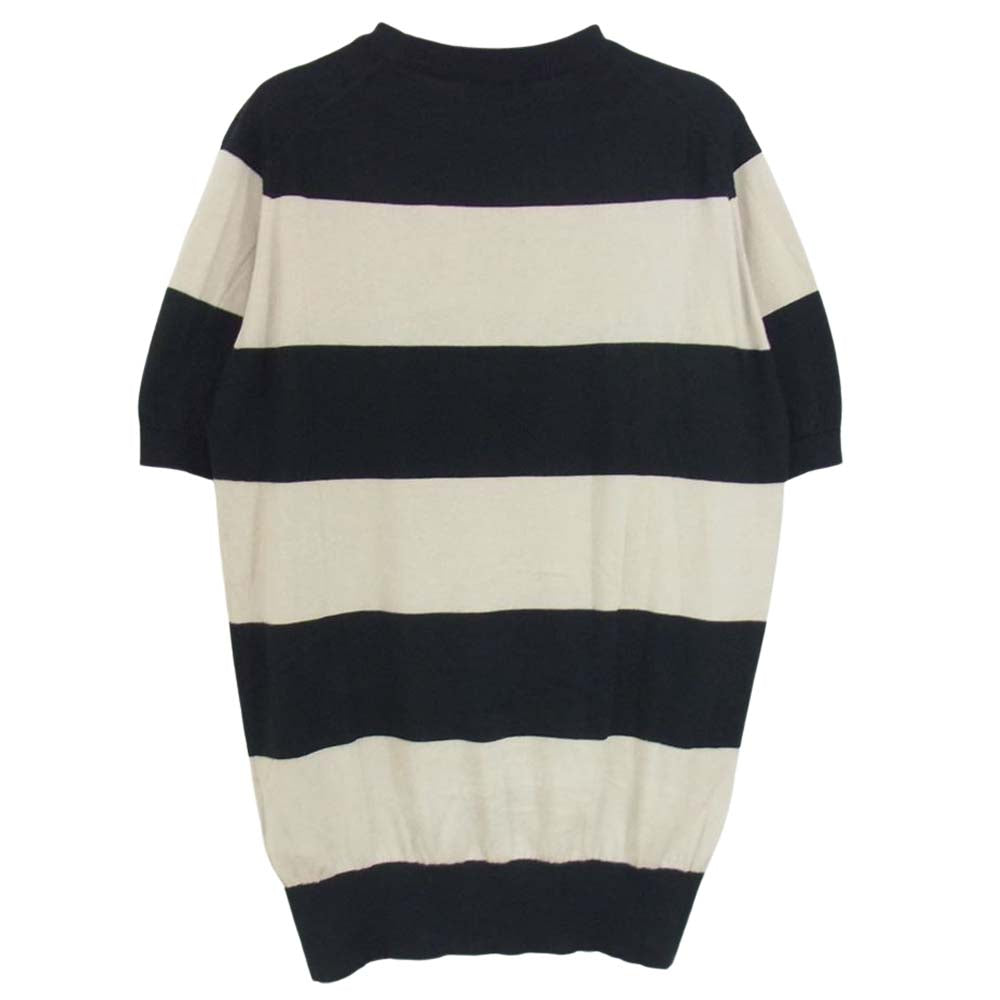 JOHN SMEDLEY ジョンスメドレー コットン ボーダー 半袖 ニット Tシャツ ブラック系 M【中古】