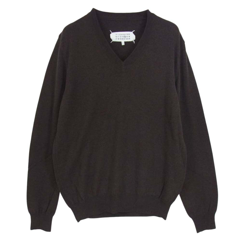 MAISON MARGIELA メゾンマルジェラ 13AW S50HA0471 14ライン コットン ウール Vネック エルボーパッチ ニット セーター ブラウン系 M【中古】