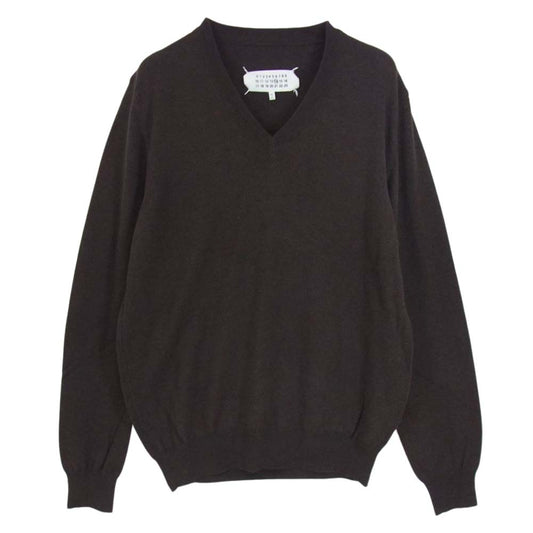 MAISON MARGIELA メゾンマルジェラ 13AW S50HA0471 14ライン コットン ウール Vネック エルボーパッチ ニット セーター ブラウン系 M【中古】