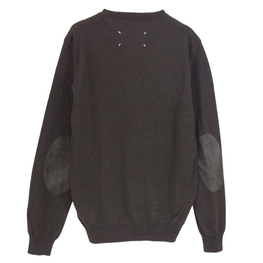 MAISON MARGIELA メゾンマルジェラ 13AW S50HA0471 14ライン コットン ウール Vネック エルボーパッチ ニット セーター ブラウン系 M【中古】