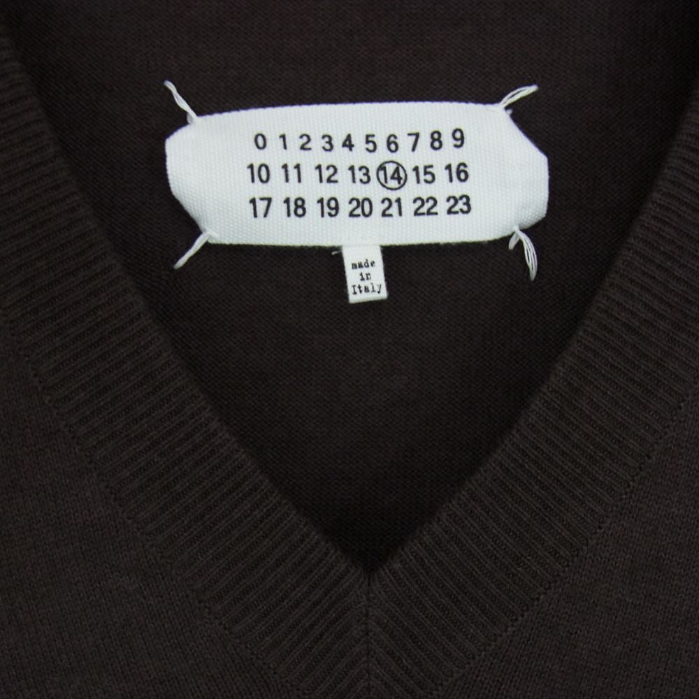 MAISON MARGIELA メゾンマルジェラ 13AW S50HA0471 14ライン コットン ウール Vネック エルボーパッチ ニット セーター ブラウン系 M【中古】