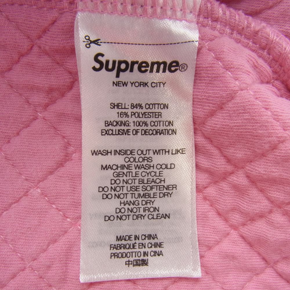 Supreme シュプリーム 23SS Micro Quilted Hooded Sweatshirt ミクロ キルティング フーデッド パーカー スウェット ピンク系 L【美品】【中古】