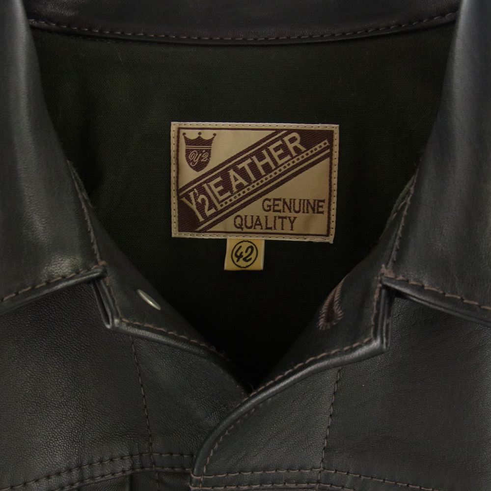 ワイツーレザー ホースハイド 月桂樹ボタン Gジャン 1stタイプ レザー ジャケット ブラック系 42【中古】