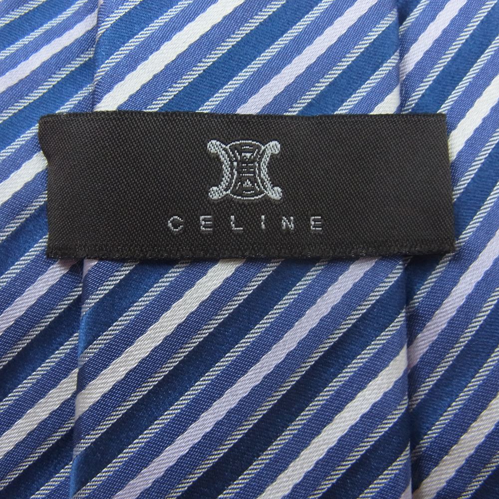 CELINE セリーヌ SILK シルク ストライプ ネクタイ ブルー系【中古】