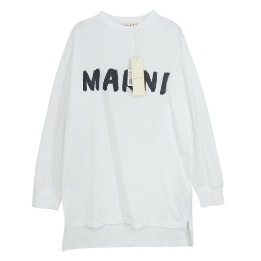 MARNI マルニ THJE0129PN クルーネック オーバーサイズ ロゴ 長袖 Tシャツ ホワイト系 38【美品】【中古】