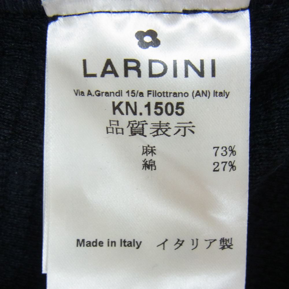LARDINI ラルディーニ JXLJM83  ニット Vネック リネン コットン ハイゲージ メランジ ブートニエール カーディガン ブラック系 S【新古品】【未使用】【中古】