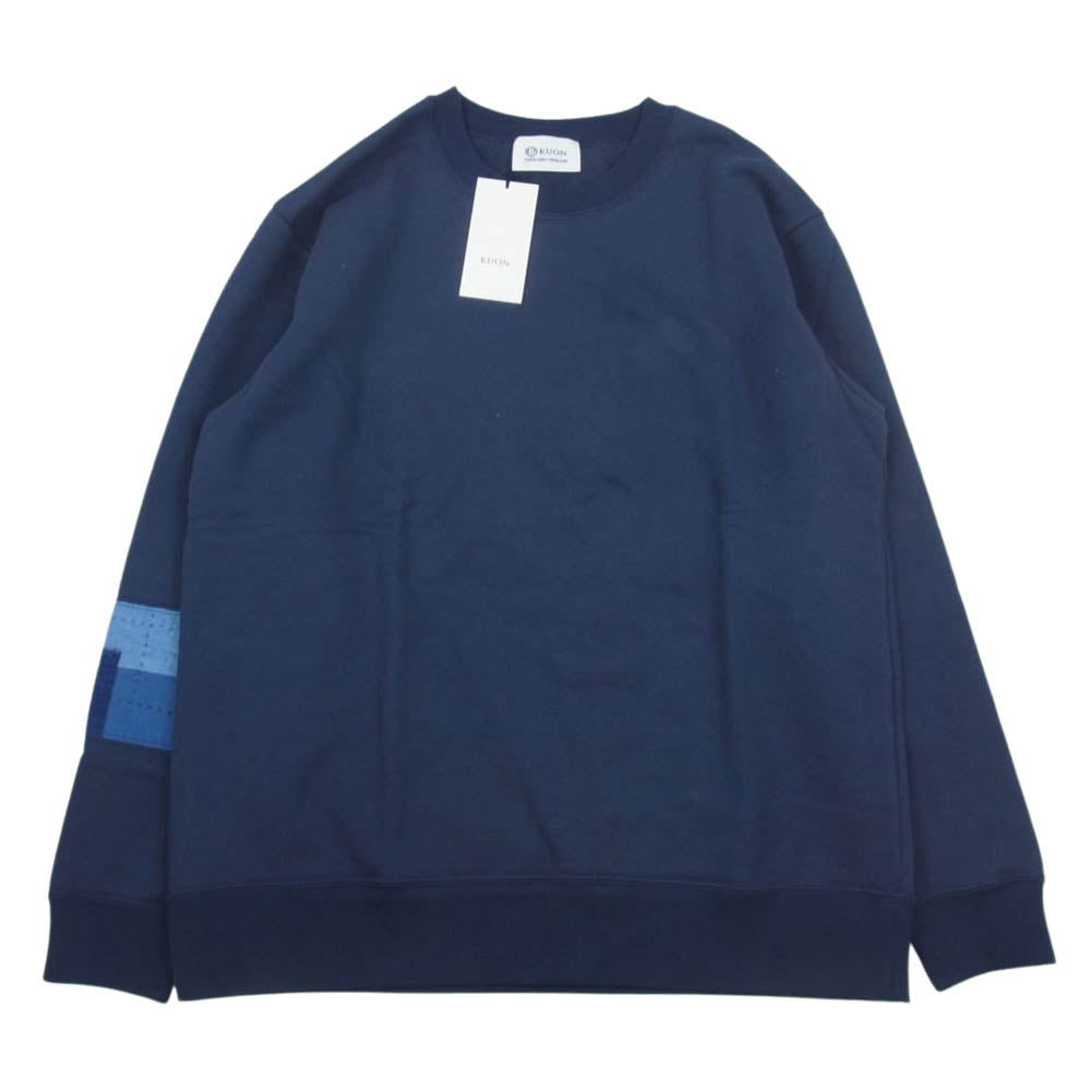 クオン 112CS032101  BORO Banded Arm Sleeve Sweatshirt 襤褸 ボロ バンデッド パッチワーク スリーブ スウェット ネイビー系 S【新古品】【未使用】【中古】
