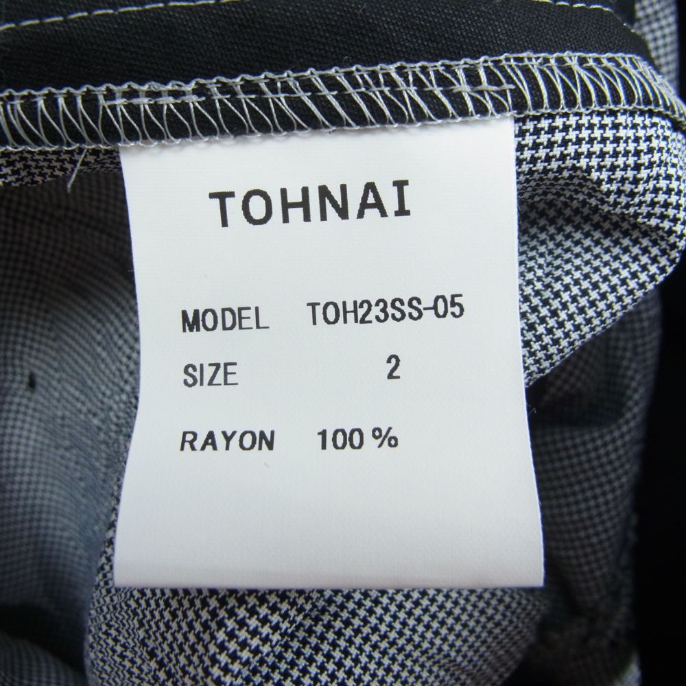 ト―ナイ 23SS TOH23SS-05 PLEAT TROUSERS プリーツ トラウザーズ ハウンズトゥース 千鳥格子 スラックス パンツ ブラック系 2【新古品】【未使用】【中古】