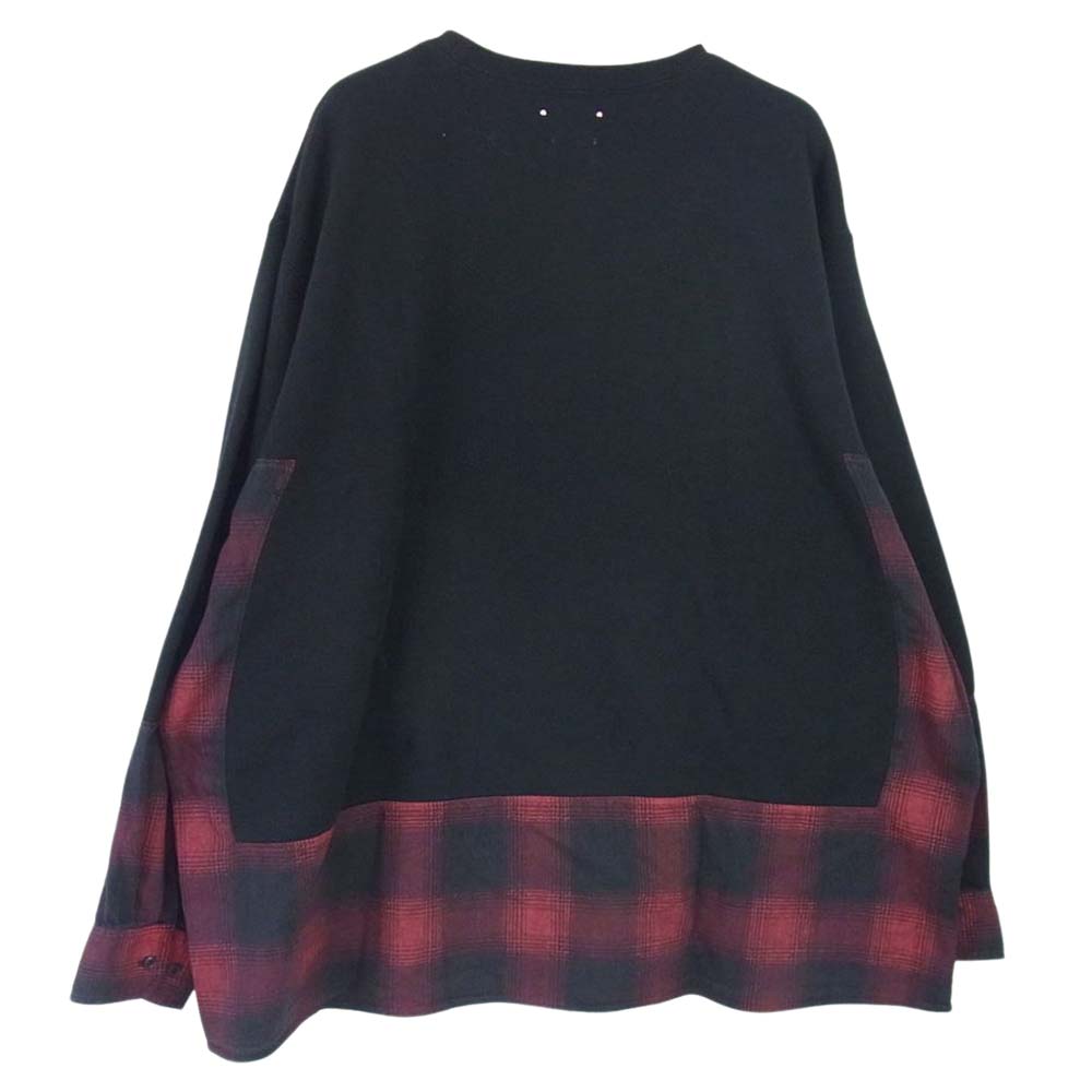 MINEDENIM マインデニム 21AW MND-21AW0P003-17-022 × OLD PARK オールドパーク Denim Shirt Crew neck デニムチェックシャツ切替 クルーネック スウェット 2【新古品】【未使用】【中古】