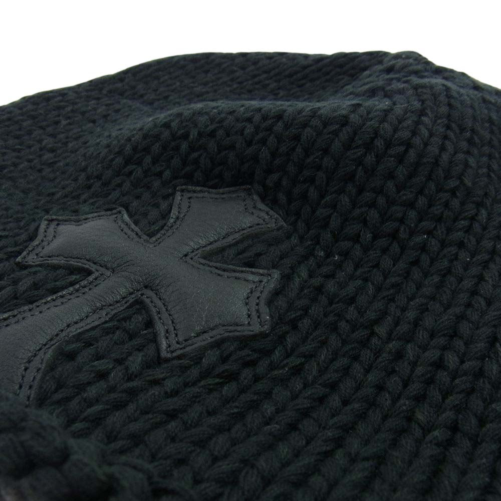 CHROME HEARTS クロムハーツ（原本無） クロスパッチ ビーニー ニットキャップ ニット帽 ブラック系【中古】
