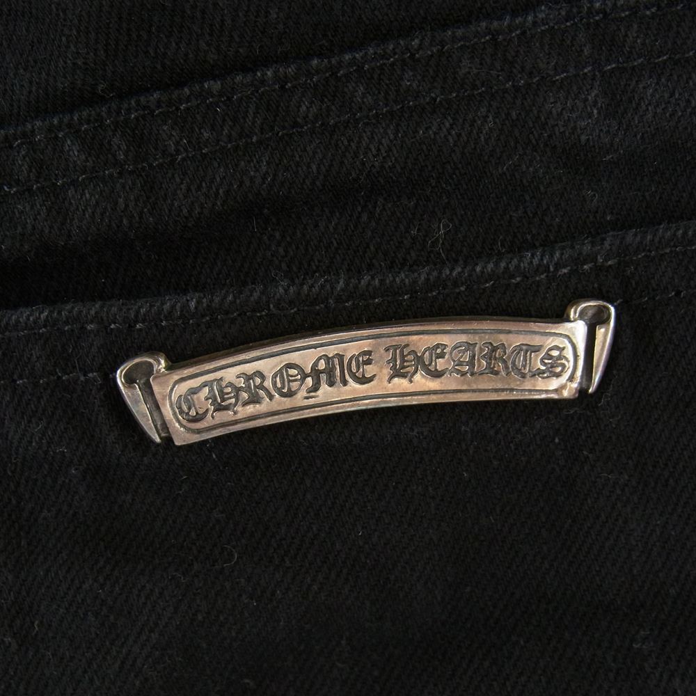 CHROME HEARTS クロムハーツ（原本有） FLEURKNEE DNM PANTS フレアニー ホースシュー CHプラス ボタンフライ スクロールラベル  デニムパンツ  ブラック系 33R【中古】