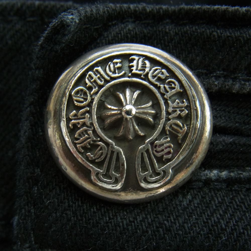 CHROME HEARTS クロムハーツ（原本有） FLEURKNEE DNM PANTS フレアニー ホースシュー CHプラス ボタンフライ スクロールラベル  デニムパンツ  ブラック系 33R【中古】