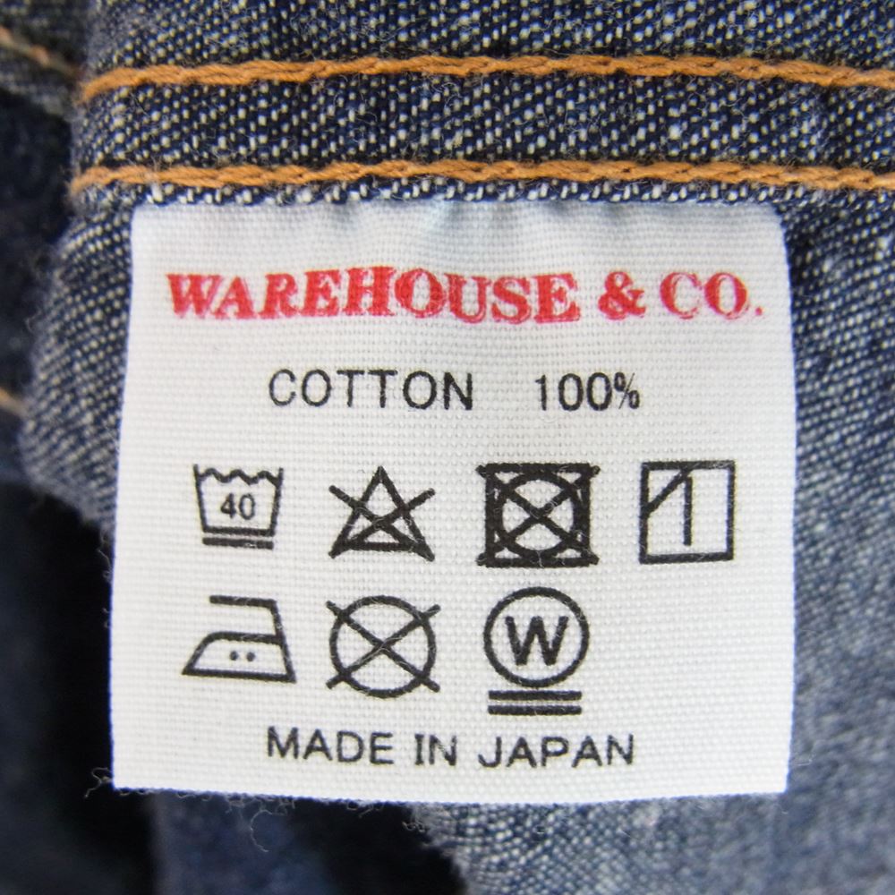 WAREHOUSE ウエアハウス 22SS LOT 3038 DENIM WESTERN SHIRTS デニム ウエスタ ン シャツ インディゴブルー系 38【中古】