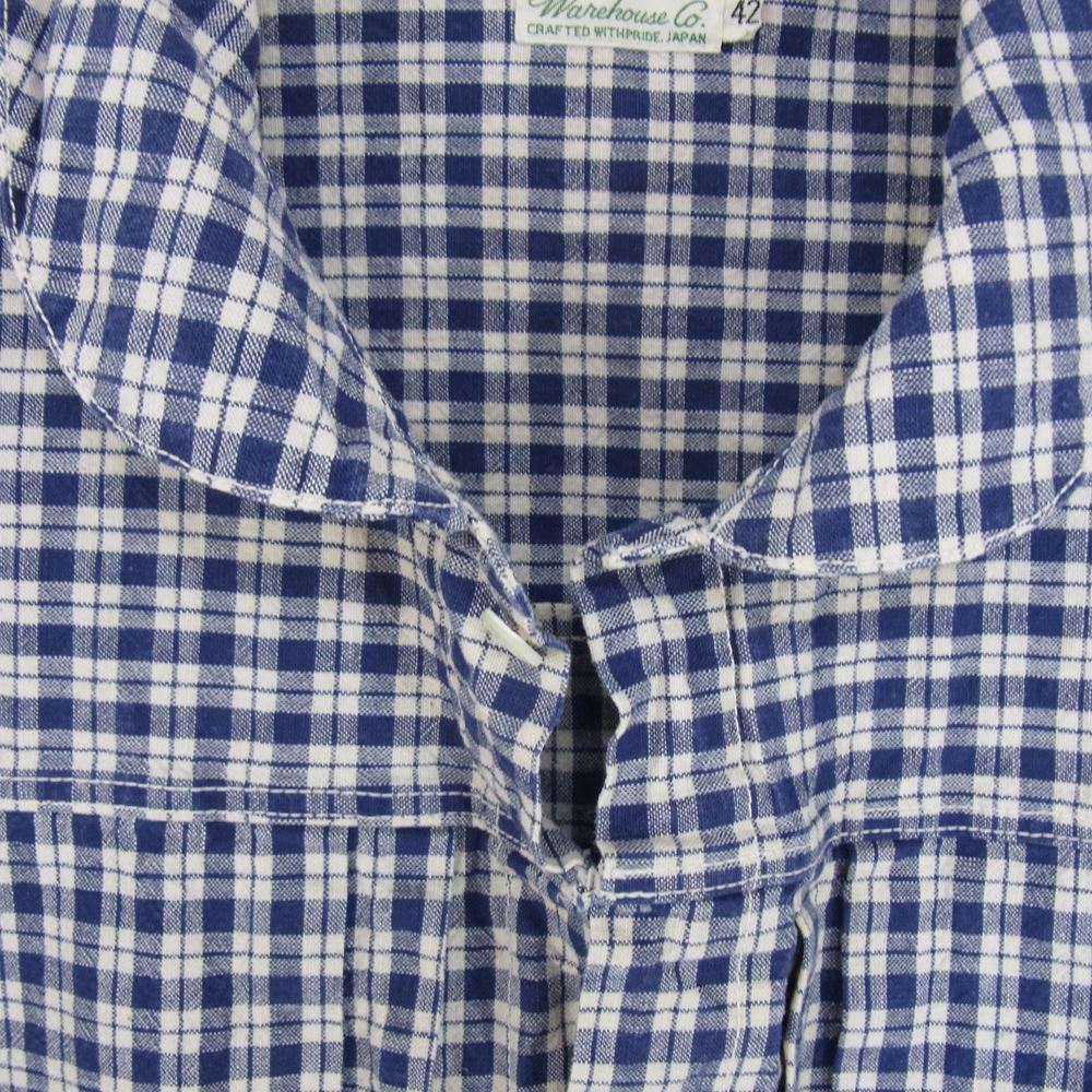WAREHOUSE ウエアハウス Lot 2166 INDIGO ROUND COLLAR JACKET インディゴ ラウンドカラー ジャケット インディゴチェック ブルー系 42【中古】