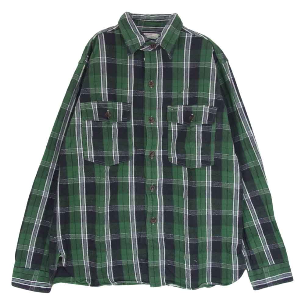 WAREHOUSE ウエアハウス Lot3022 FLANNEL SHIRTS CHIN STRAP チンストラップ フランネル ヘビーネル チェック 長袖 シャツ  グリーン系 40【中古】