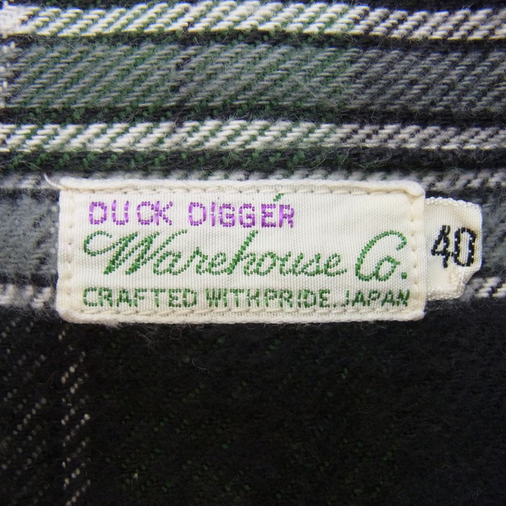 WAREHOUSE ウエアハウス Lot3022 FLANNEL SHIRTS CHIN STRAP チンストラップ フランネル ヘビーネル チェック 長袖 シャツ  グリーン系 40【中古】