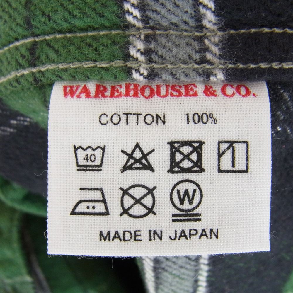 WAREHOUSE ウエアハウス Lot3022 FLANNEL SHIRTS CHIN STRAP チンストラップ フランネル ヘビーネル チェック 長袖 シャツ  グリーン系 40【中古】