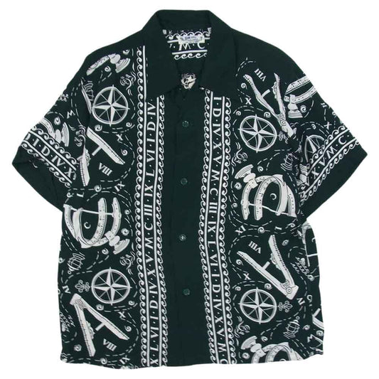 SUN SURF サンサーフ SS38810  RAYON HAWAIIAN SHIRT NAVIGATION OF THE SEA レーヨン ハワイアン 半袖 シャツ グリーン系 L【中古】