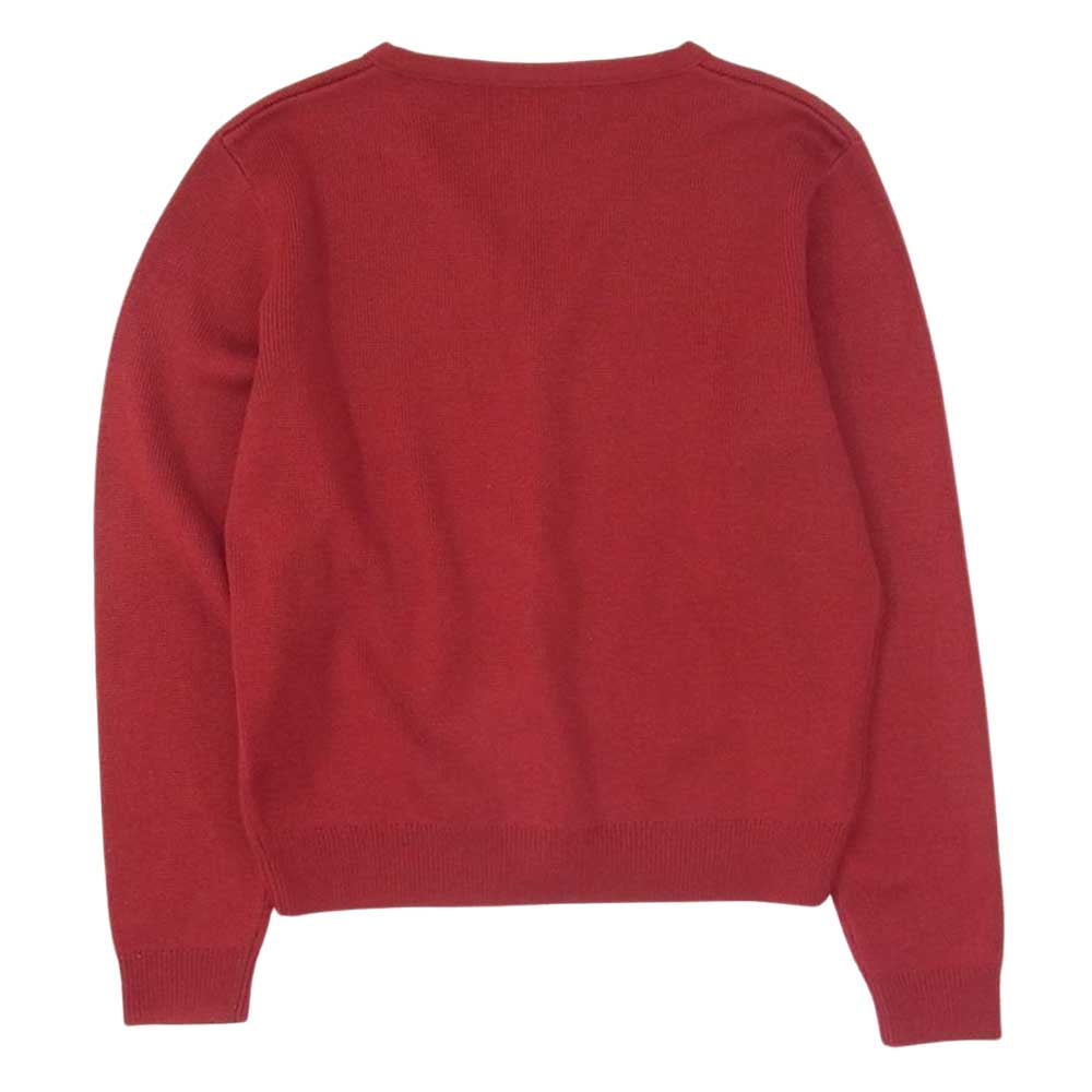 RAF SIMONS ラフシモンズ × FRED PERRY フレッドペリー Contrast Button Cardigan コントラストボタン ロゴ刺繍 Vネック カーディガン レッド系 M【中古】
