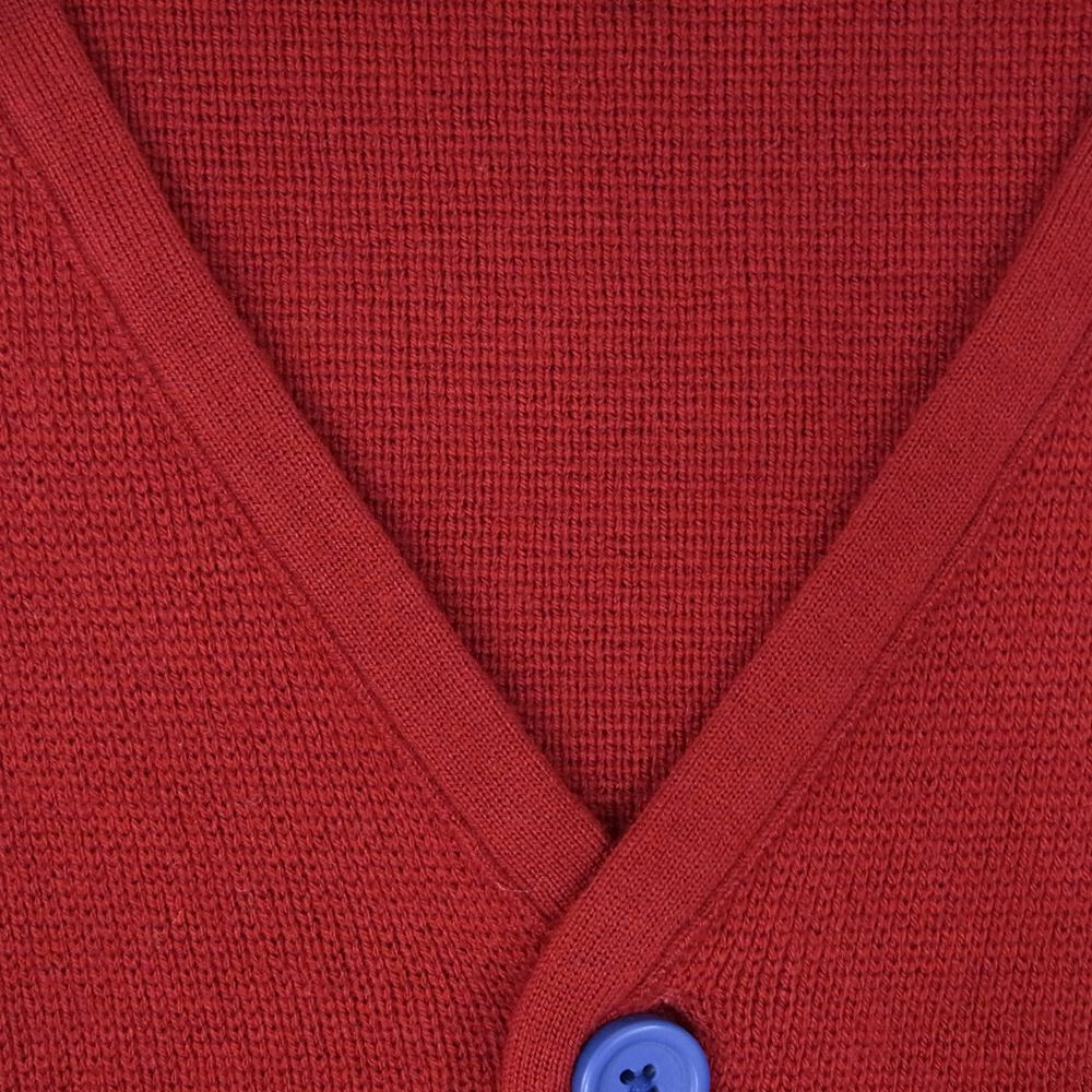RAF SIMONS ラフシモンズ × FRED PERRY フレッドペリー Contrast Button Cardigan コントラストボタン ロゴ刺繍 Vネック カーディガン レッド系 M【中古】