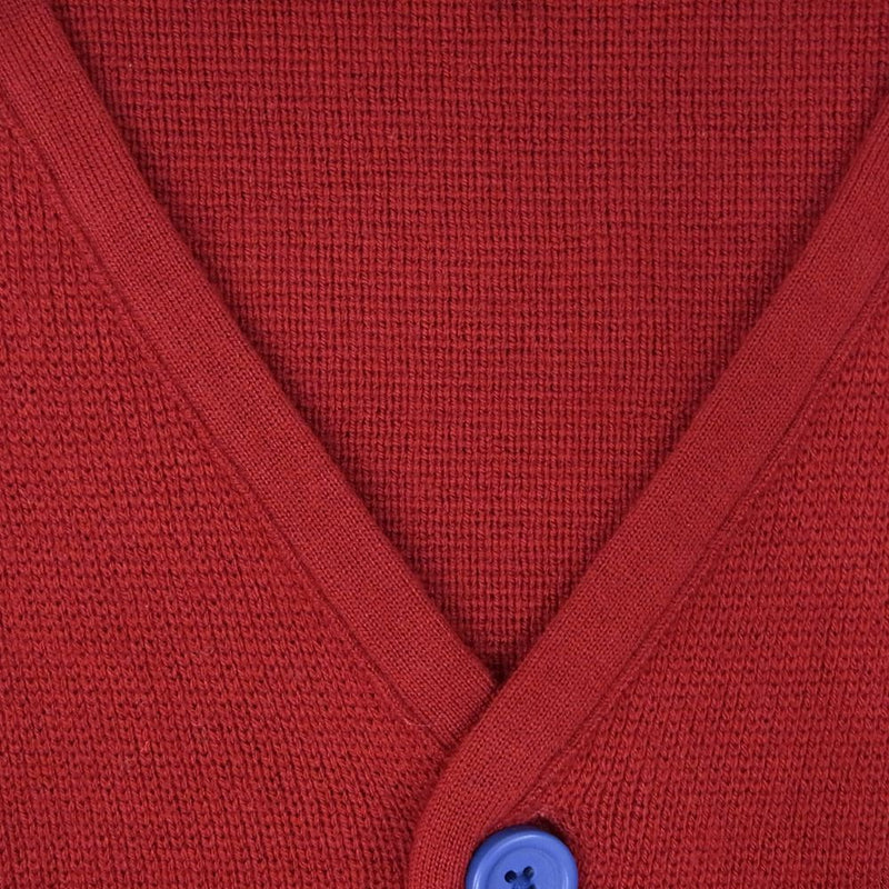 RAF SIMONS ラフシモンズ × FRED PERRY フレッドペリー Contrast Button Cardigan コントラストボタン ロゴ刺繍 Vネック カーディガン レッド系 M【中古】