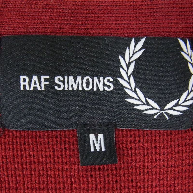 RAF SIMONS ラフシモンズ × FRED PERRY フレッドペリー Contrast Button Cardigan コントラストボタン ロゴ刺繍 Vネック カーディガン レッド系 M【中古】