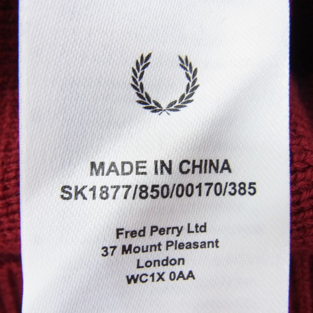 RAF SIMONS ラフシモンズ × FRED PERRY フレッドペリー Contrast Button Cardigan コントラストボタン ロゴ刺繍 Vネック カーディガン レッド系 M【中古】