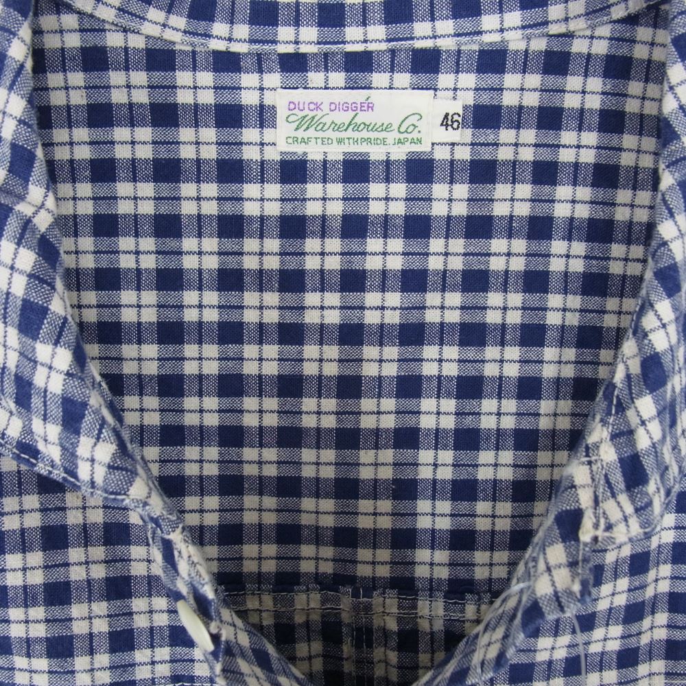 WAREHOUSE ウエアハウス Lot2166 Indigo Check Round Collar Jacket インディゴチェック ラウンドカラー ジャケット ブルー系 46【中古】