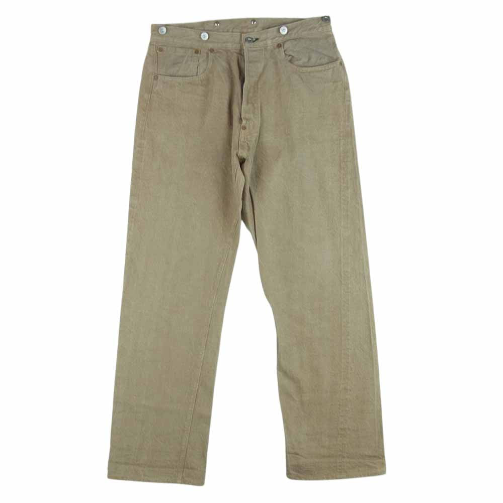 WAREHOUSE ウエアハウス 1001XX 1915モデル アーキュエットステッチ ループ無し サスペンダーボタン シンチバック 硫化ブラウン セルビッチ デニム パンツ グレイッシュブラウン系 32【中古】