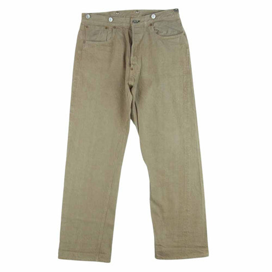 WAREHOUSE ウエアハウス 1001XX 1915モデル アーキュエットステッチ ループ無し サスペンダーボタン シンチバック 硫化ブラウン セルビッチ デニム パンツ グレイッシュブラウン系 32【中古】