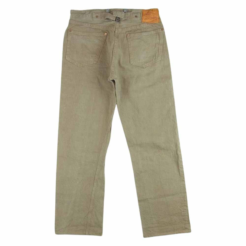 WAREHOUSE ウエアハウス 1001XX 1915モデル アーキュエットステッチ ループ無し サスペンダーボタン シンチバック 硫化ブラウン セルビッチ デニム パンツ グレイッシュブラウン系 32【中古】