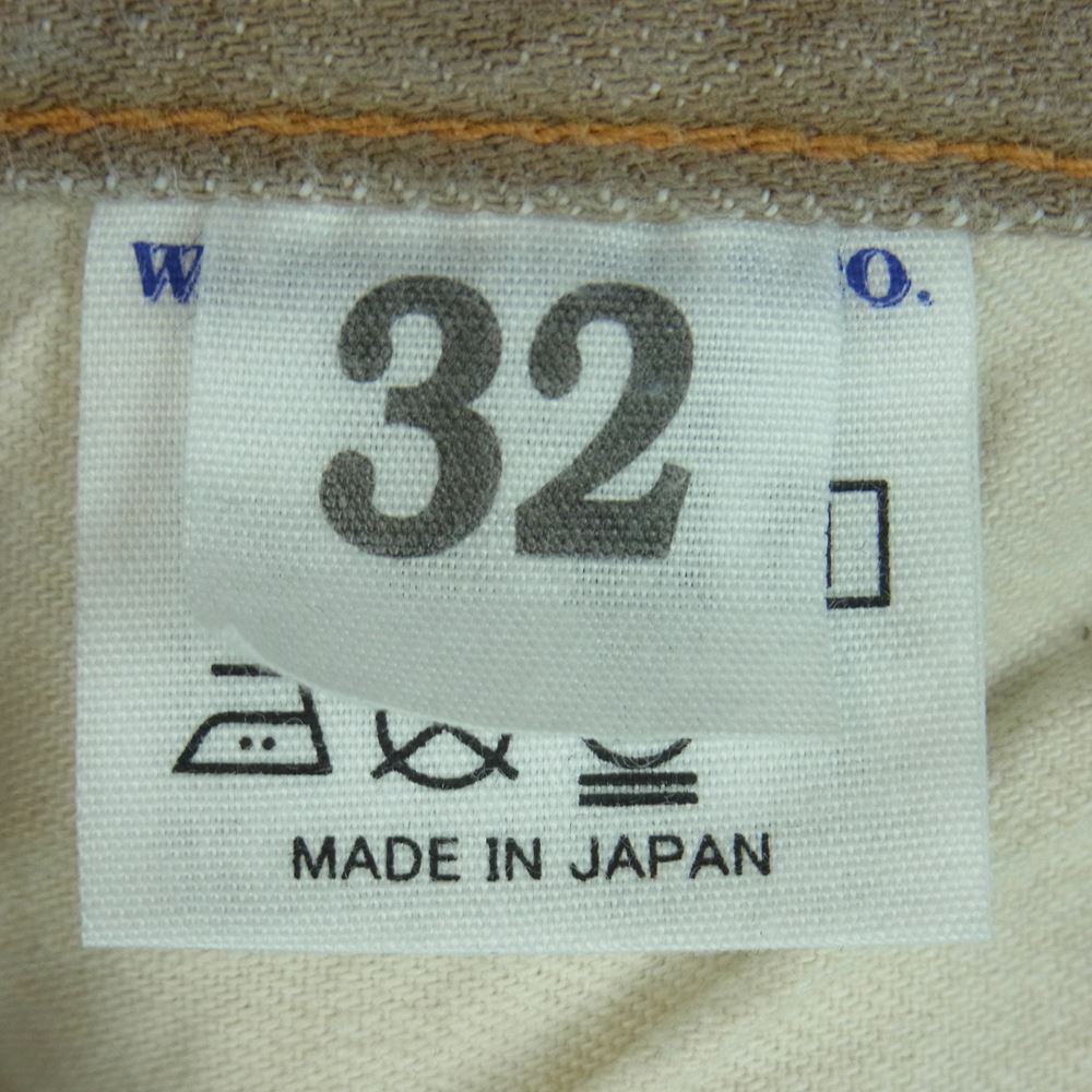WAREHOUSE ウエアハウス 1001XX 1915モデル アーキュエットステッチ ループ無し サスペンダーボタン シンチバック 硫化ブラウン セルビッチ デニム パンツ グレイッシュブラウン系 32【中古】